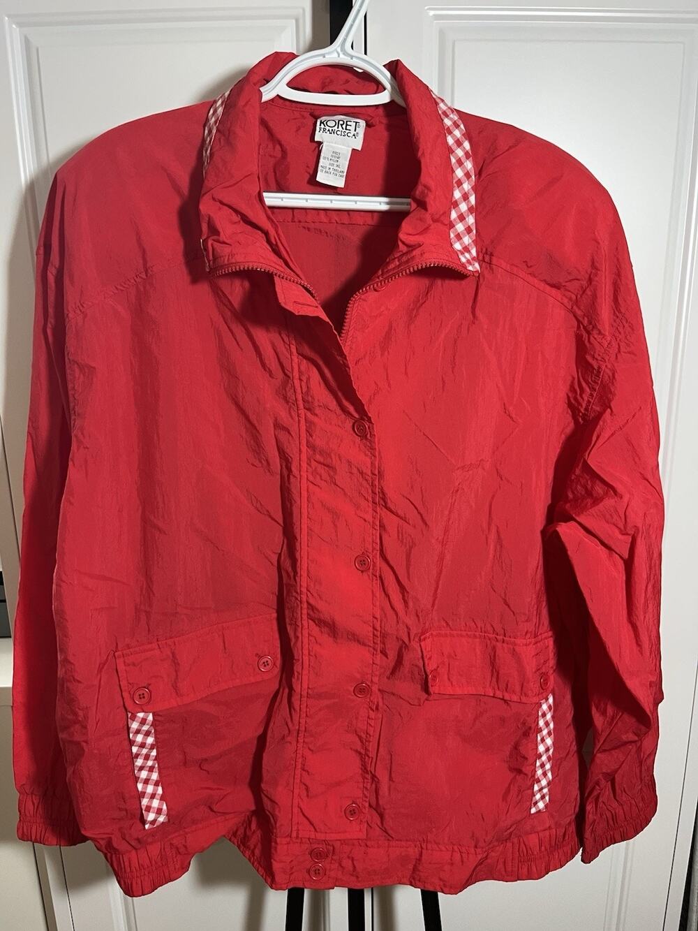 Vintage Women Wind Jacket Red Gingham Koret Francisca Size XL Zipper Placket